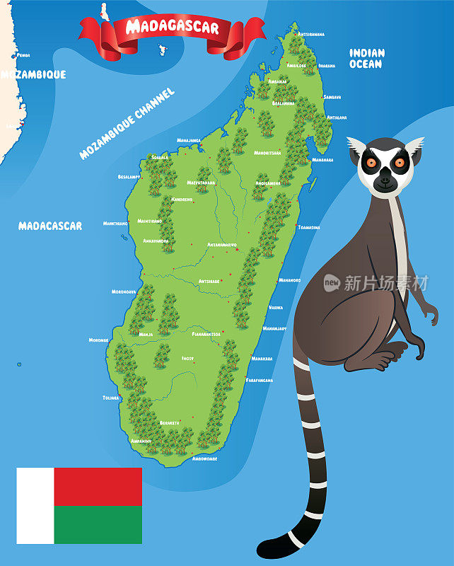 猴猴和马达加斯加地图，Antananarivo, Toamasina, antsirasoa, Fianarantsoa, toyana, tolifotsy, anbofotsy